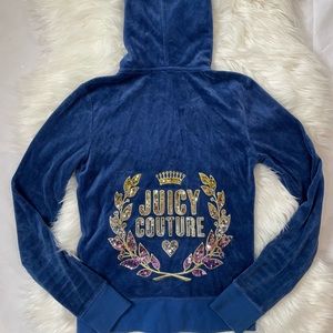 Y2K juicy couture velour velvet embellished zip up hoodie